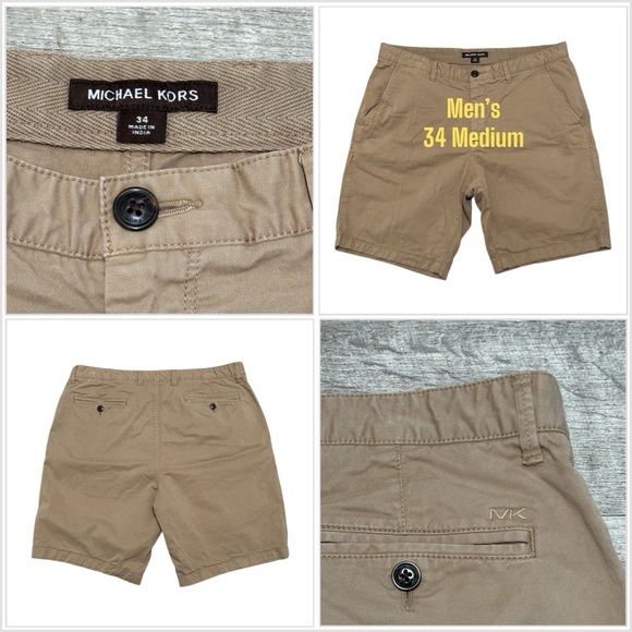 Michael Kors Other - Men’s Michael Kors 34 Medium Chino Khakis Shorts Taupe Flat Front Twill Stretch